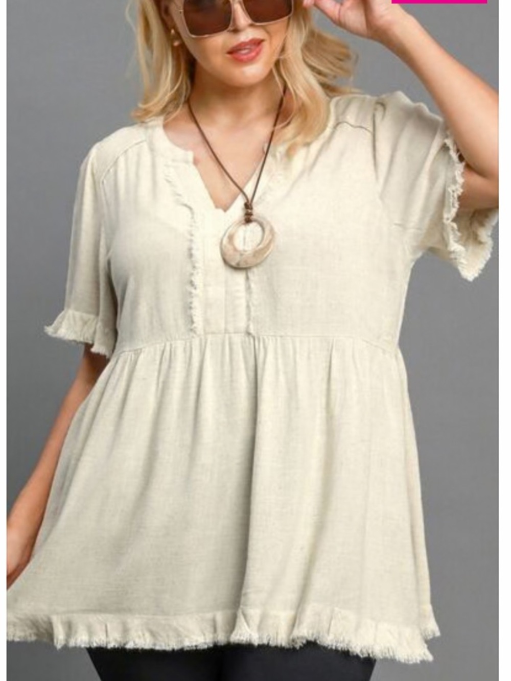 Umgee Cream Frayed Hem Babydoll Tunic